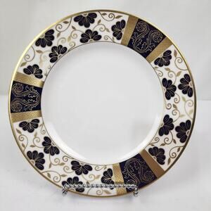 1999 Royal Worcester LILLE Bone China 9" Luncheon Plate w Blue Gold Flowers NWOT